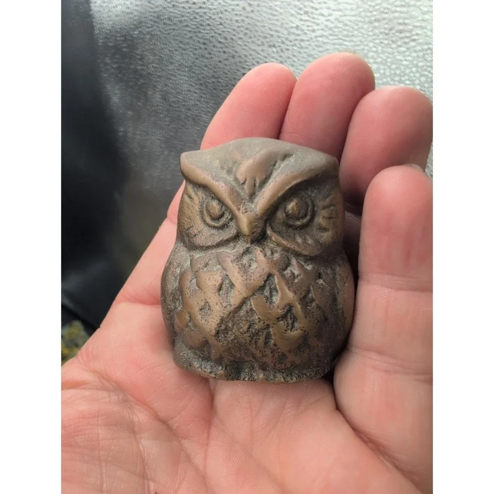 Small Vintage Brass Owl Figurine Paperweight 1.5